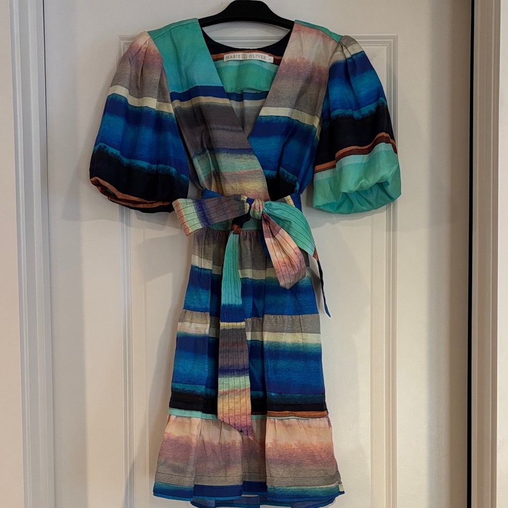 Marie Oliver Multicolor Striped Wrap Mini Dress